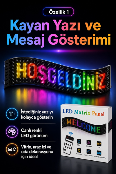 Çok Fonksiyonlu LED Matrix Panel Kayan Yazı Tabelası Saat Tarih Ve Metin Destekli