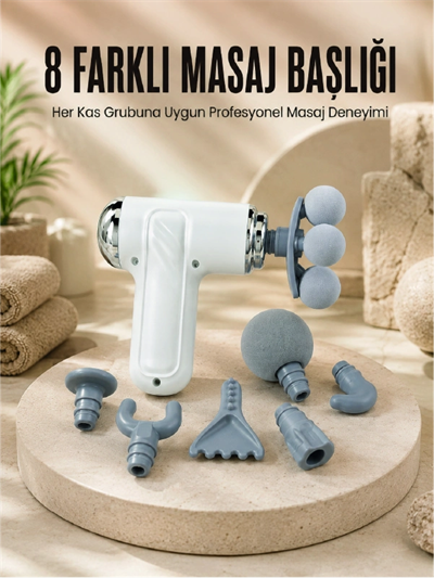 Çok Fonksiyonlu Masaj Tabancası Spor Sonrası Kas Rahatlatıcı 8 Başlıklı Masaj Cihazı