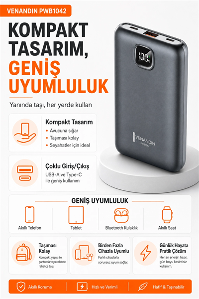 Çok Girişli 10000 mAh Powerbank 22.5W Hızlı Şarj Destekli Mobil Batarya
