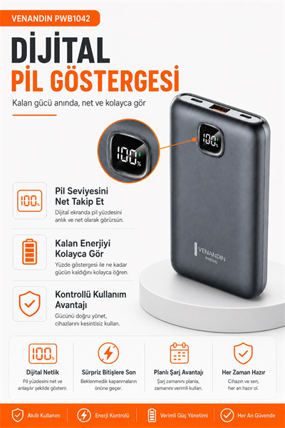 Çok Girişli 10000 mAh Powerbank 22.5W Hızlı Şarj Destekli Mobil Batarya