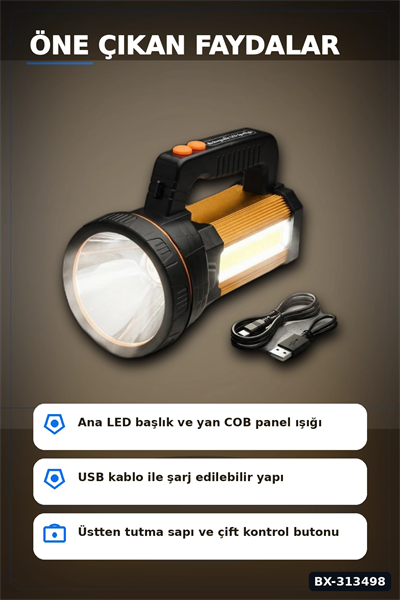 Çok Modlu 800W Acil Durum El Feneri - 800m Menzilli - Kamp Ve Doğa Aktiviteleri İçin BX-313498