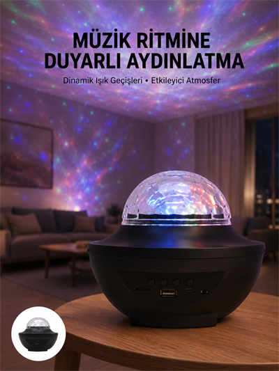 Çok Renkli Projektör Lamba Disko Topu Gece Lambası Kablosuz