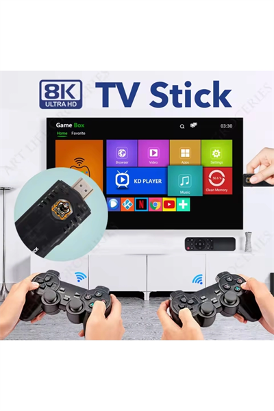 Çok renkli kumandalı Android TV oyun konsolu çift kişilik oyunlu Bluetooth yok - Elektronik