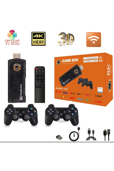 Çok renkli kumandalı Android TV oyun konsolu çift kişilik oyunlu Bluetooth yok - Elektronik