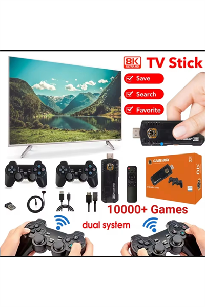 Çok renkli kumandalı Android TV oyun konsolu çift kişilik oyunlu Bluetooth yok - Elektronik