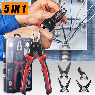 Çok yönlü 5 in 1 pense seti, değiştirilebilir çelik kafa pense kiti ağır hizmet tipi çok amaçlı alet kiti metal sac tel kesme sıyırma sıkma (3936)
