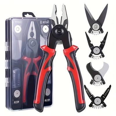 Çok yönlü 5 in 1 pense seti, değiştirilebilir çelik kafa pense kiti ağır hizmet tipi çok amaçlı alet kiti metal sac tel kesme sıyırma sıkma (3936)