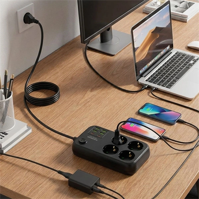 Çoklu Priz Uzatma Kablosu 4 Soket + 4 Usb + 2 Type-c – Termal Akım Korumalı, Isıya Dayanıklı, Çocuk Korumalı Güvenli Priz 100-250v Bx40