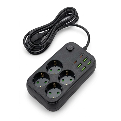 Çoklu Priz Uzatma Kablosu 4 Soket + 4 Usb + 2 Type-c – Termal Akım Korumalı, Isıya Dayanıklı, Çocuk Korumalı Güvenli Priz 100-250v Bx40