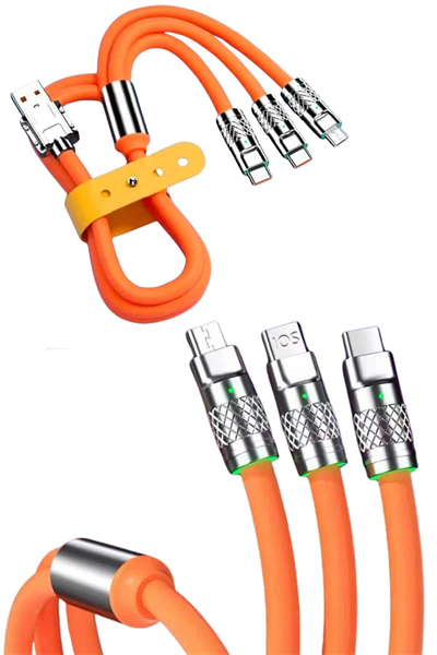 Çoklu Şarj Kablosu USB Type-C İOS Uyumlu 120W Hızlı Şarj Kablosu