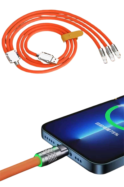 Çoklu Şarj Kablosu USB Type-C İOS Uyumlu 120W Hızlı Şarj Kablosu