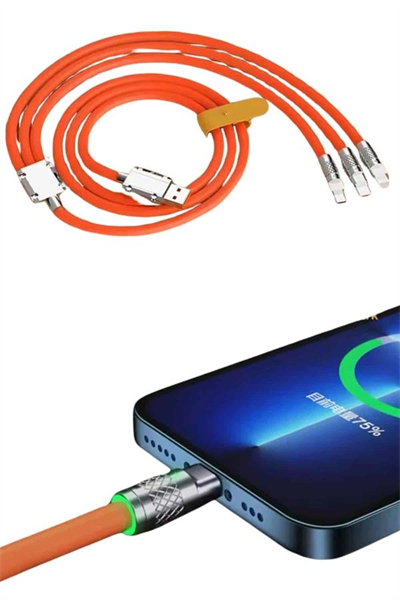 Çoklu Şarj Kablosu USB Type-C İOS Uyumlu 120W Hızlı Şarj Kablosu