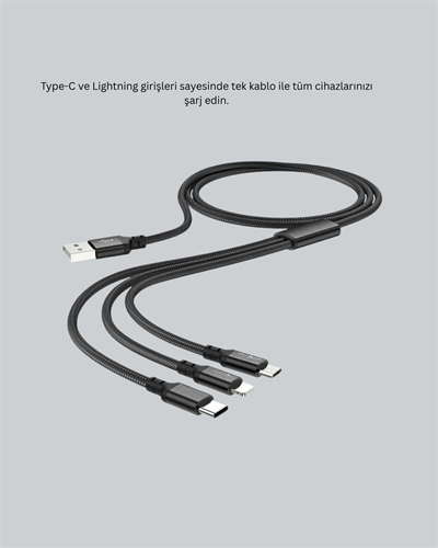 Çoklu USB Şarj Kablosu – 1,2m Hızlı Şarj, 3A Güçlü Akım
