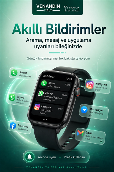 Çoklu Uygulama Destekli Bluetooth Akıllı Saat Dokunmatik Ekranlı Bildirim Özellikli