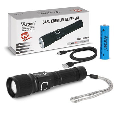 Cree Tg Led 1000 Lümen Göstergeli Fonksiyonel El Feneri  Wt-732