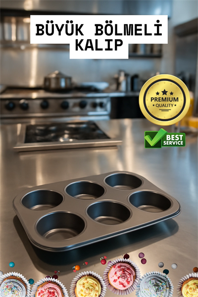 Cupcake Fırın Kalıbı 6 Büyük Bölmeli 6 Bölmeli Muffin Kek Kalıbı
