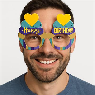 Cupcake Temalı Doğum Günü Renkli Karton Happy Birthday Gözlüğü 6 Adet (3936)