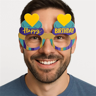 Cupcake Temalı Doğum Günü Renkli Karton Happy Birthday Gözlüğü 6 Adet