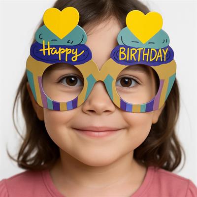 Cupcake Temalı Doğum Günü Renkli Karton Happy Birthday Gözlüğü 6 Adet (3936)