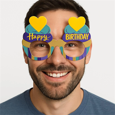 Cupcake Temalı Doğum Günü Renkli Karton Happy Birthday Gözlüğü 6 Adet