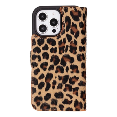 Cüzdan Taşıma Derdi Olmadan – iPhone 16 Pro Max Uyumlu Hakiki Deri El Yapımı Kart Yuvalı Kılıf (Leopar Desenli)