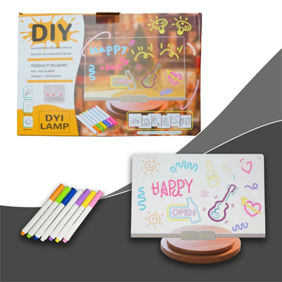 DIY LED Yazı Panosu - Gece Lambası - 7 Renk Kalem Hediyeli - 6 Çizim Şablonu