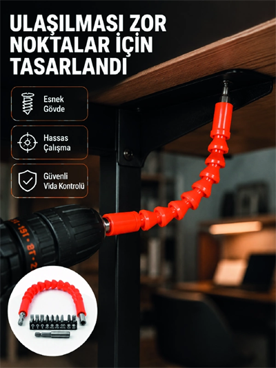 DMAX Esnek Şaftlı Matkap Bits Uç Seti 12 Parça Vida Montaj ve Tamir Seti