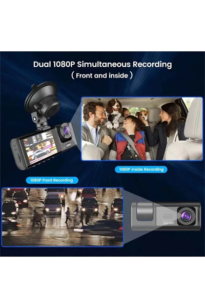 DV300 Yeni 3 Kameralı Araç İçi Kayıt Kamerası Trafik Recorder 2 İnç IPS Ekran Full HD 1080p