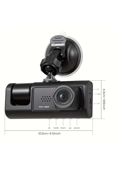 DV300 Yeni 3 Kameralı Araç İçi Kayıt Kamerası Trafik Recorder 2 İnç IPS Ekran Full HD 1080p