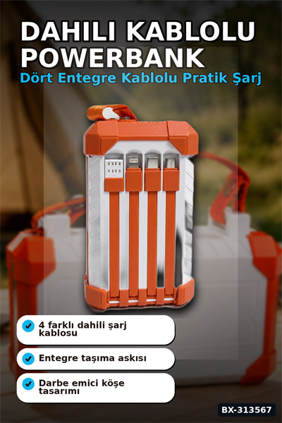 Dahili Kablolu 60000mAh Powerbank 22.5W Hızlı Şarj Type-C USB Çıkışlı Dijital Göstergeli BX-313567