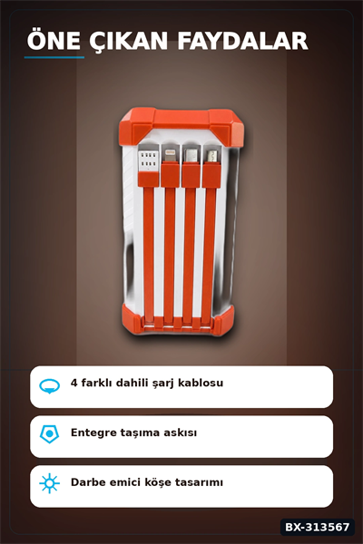 Dahili Kablolu 60000mAh Powerbank 22.5W Hızlı Şarj Type-C USB Çıkışlı Dijital Göstergeli BX-313567