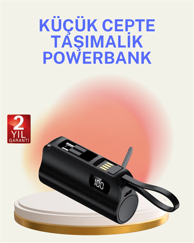 Dahili Konektörlü 20W Hızlı Şarj Mini Taşınabilir Powerbank