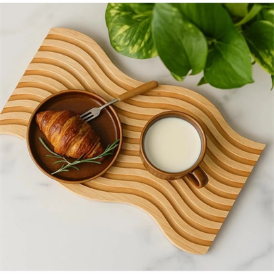 Dalgalı Çift Taraf Tasarımlı Ahşap Sunum Tepsisi