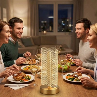 Dalgalı Silindirik Kristal Çizgili Model Led Masa Lambası – Gold Tabanlı, Dokunmatik, 3 Renk Işık Modlu, Şarjlı Modern Dekoratif Gece Lambası Bx40