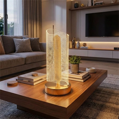 Dalgalı Silindirik Kristal Çizgili Model Led Masa Lambası – Gold Tabanlı, Dokunmatik, 3 Renk Işık Modlu, Şarjlı Modern Dekoratif Gece Lambası Bx40