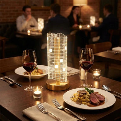 Dalgalı Silindirik Kristal Kareli Model Led Masa Lambası – Gold Tabanlı, Dokunmatik, 3 Renk Işık Modlu, Şarjlı Modern Dekoratif Gece Lambası Bx40