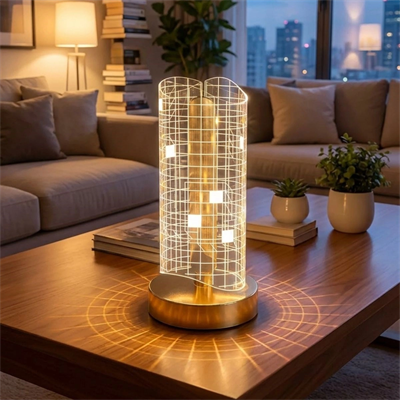 Dalgalı Silindirik Kristal Kareli Model Led Masa Lambası – Gold Tabanlı, Dokunmatik, 3 Renk Işık Modlu, Şarjlı Modern Dekoratif Gece Lambası Bx40