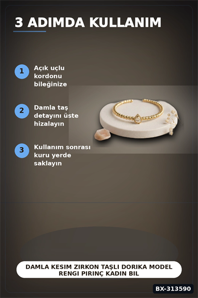 Damla Kesim Zirkon Taşlı Dorika Model Rengi Pirinç Kadın Bileklik 1 Adet BX-313590
