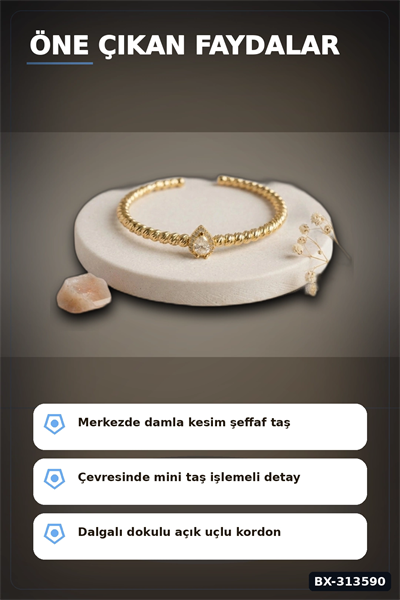 Damla Kesim Zirkon Taşlı Dorika Model Rengi Pirinç Kadın Bileklik 1 Adet BX-313590