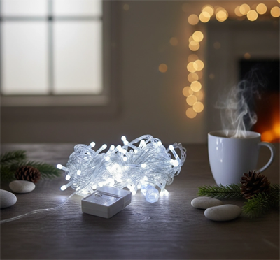 Damla Uçlu Beyaz Işık Şeffaf Kablo  10m 100 Led