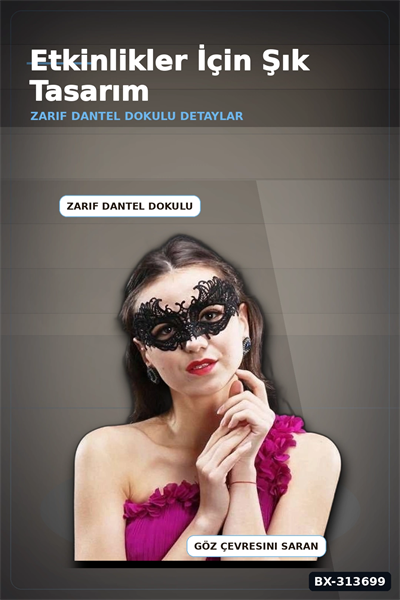 Dantel İşlemeli Siyah Venedik Karnaval Maskesi 10x23 Cm Yetişkin Balo Aksesuarı BX-313699