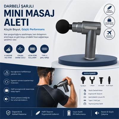 Darbeli Şarjlı Mini Masaj Aleti Type-c Şarjlı | 6 Kademeli | Sessiz | Sporcu Masaj Cihazı