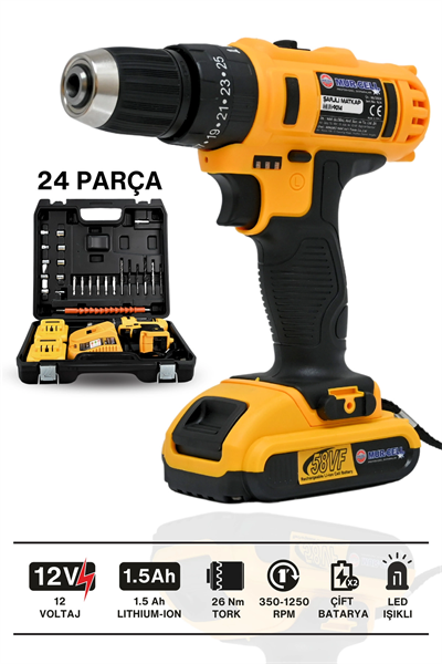 Darbeli kablosuz matkap 21 watt 20 volt anahtarlı mandren 2 akü hız ayarlı çantalı