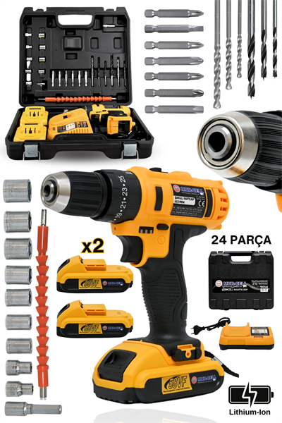 Darbeli kablosuz matkap 21 watt 20 volt anahtarlı mandren 2 akü hız ayarlı çantalı