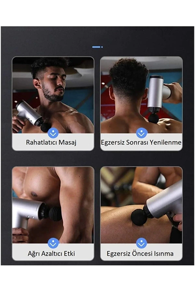 Darbeli titreşimli şarjlı masaj tabancası siyah renk spor sonrası kas rahatlatıcı