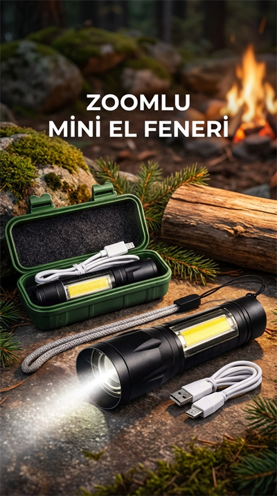 Dayanıklı Metal Gövdeli El Feneri, Gece ve Kamp Kullanımı İçin