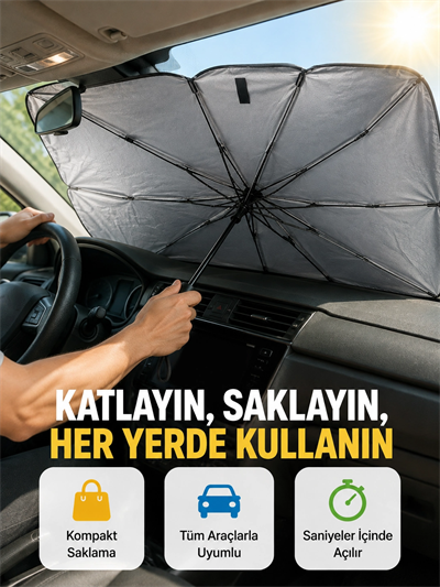 Dayanıklı UPE Alaşımlı Şemsiye Tipi Araç Güneşliği - Kolay Katlanır Yeni Nesil