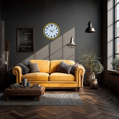 Dekoratif 36 Cm Sarı Duvar Saati