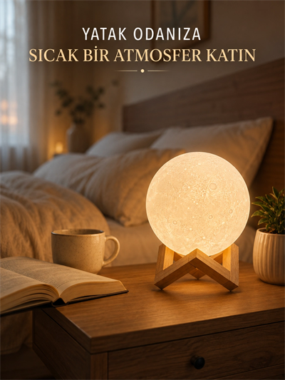 Dekoratif 3D Ay Işığı Masa Lambası Hediyelik Atmosfer Aydınlatması