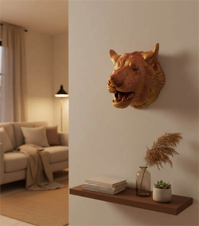 Dekoratif Altın Gold Kurt Duvar Heykeli Asılabilir Hediyelik 25x19 cm